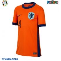Camisa de Futebol Holanda Virgil van Dijk #4 Equipamento Principal Mulheres Europeu 2024 Manga Curta
